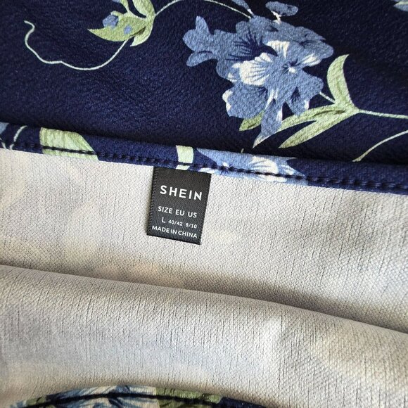 Navy Blue Floral Bodycon Midi Dress With Spaghetti Straps Size L 8/10 JJ3940 - Picture 4 of 9